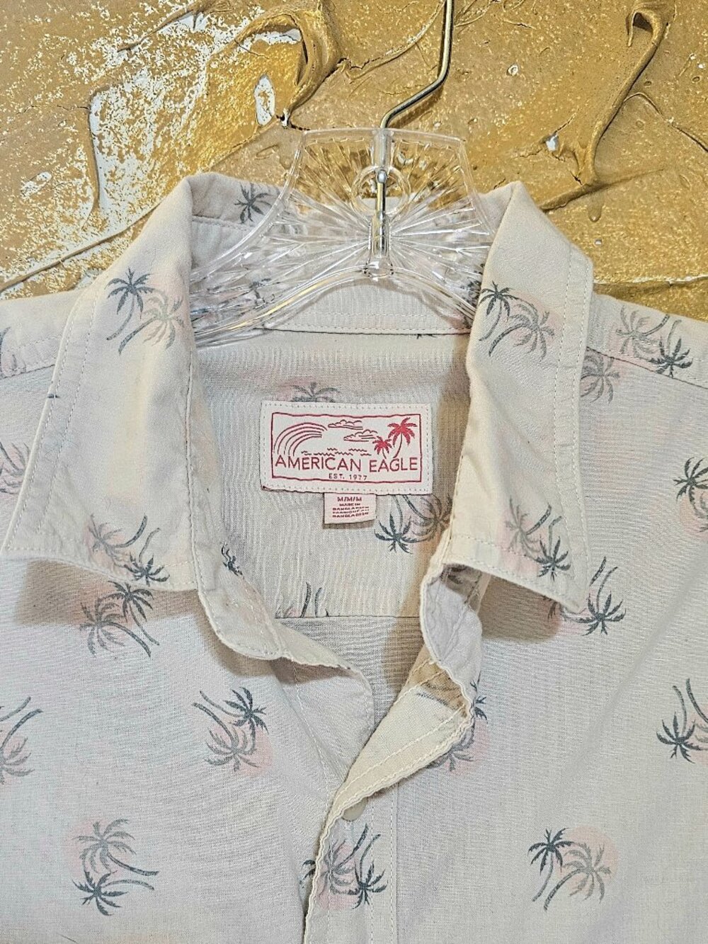American Eagle Men's Short Sleeve Palm Print Shirt Size Medium